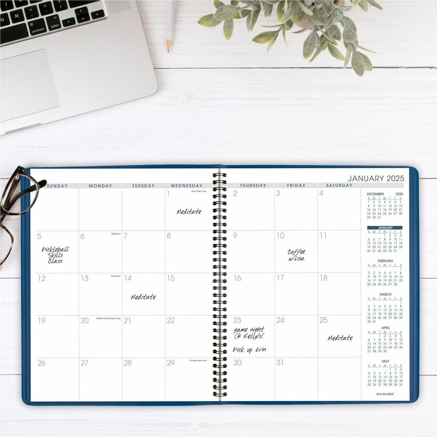 At-A-Glance Fashion Planner - Julian Dates - Monthly - 1.25 Year - January 2024 - March 2025 - 1 Month Double Page Layout - 9" x 11" Sheet Size - Wire Bound - Simulated Leather - Blue CoverAppointment Schedule, Reference Calendar, Flexible - 1 Each
