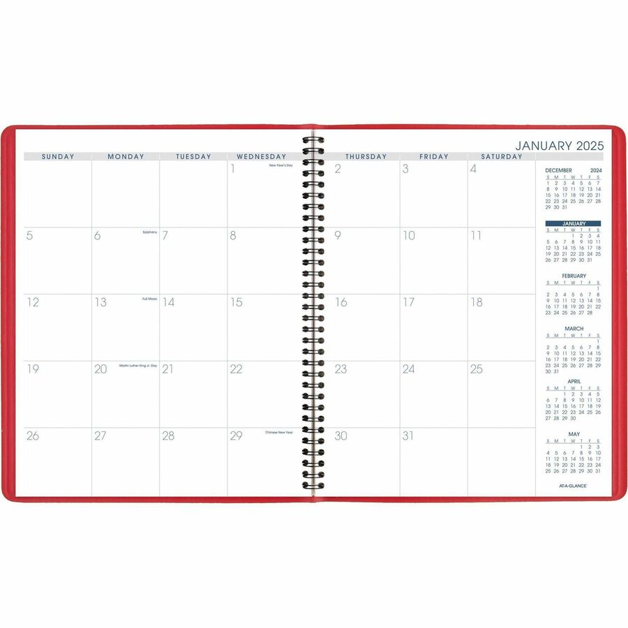 At-A-Glance Fashion Planner - Julian Dates - Monthly - 1.25 Year - January 2024 - March 2025 - 1 Month Double Page Layout - 9" x 11" Sheet Size - Wire Bound - Simulated Leather - Red CoverAppointment Schedule, Reference Calendar, Flexible - 1 Each
