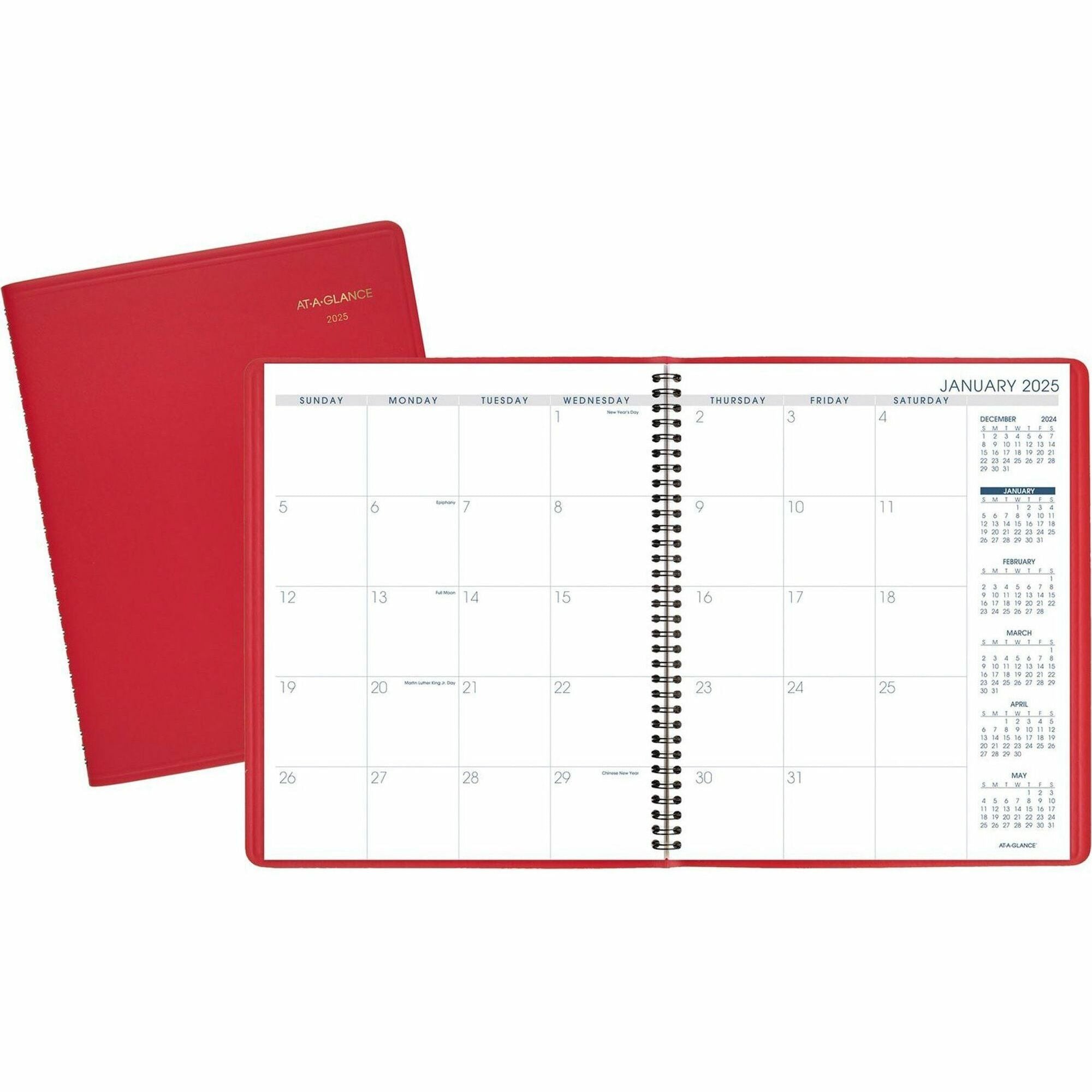 At-A-Glance Fashion Planner - Julian Dates - Monthly - 1.25 Year - January 2024 - March 2025 - 1 Month Double Page Layout - 9" x 11" Sheet Size - Wire Bound - Simulated Leather - Red CoverAppointment Schedule, Reference Calendar, Flexible - 1 Each