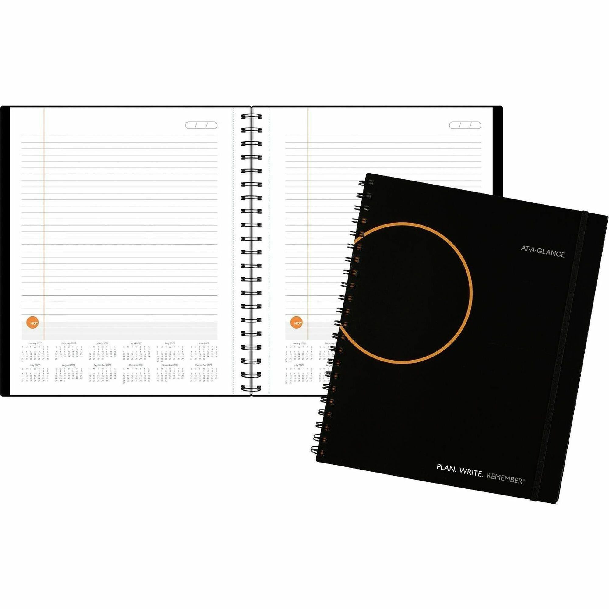 At-A-Glance Plan. Write. Remember. Undated Planning Notebook with Reference Calendars - Large Size - Julian Dates - Daily - 1 Year - 1 Day Single Page Layout - 8 1/2" x 11" White Sheet - Wire Bound - Bungee Strap - Black - Poly - Black CoverPocket, R