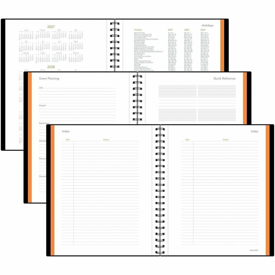At-A-Glance Plan. Write. Remember. Undated Planning Notebook with Reference Calendars - Large Size - Julian Dates - Daily - 1 Year - 1 Day Single Page Layout - 8 1/2" x 11" White Sheet - Wire Bound - Bungee Strap - Black - Poly - Black CoverPocket, R