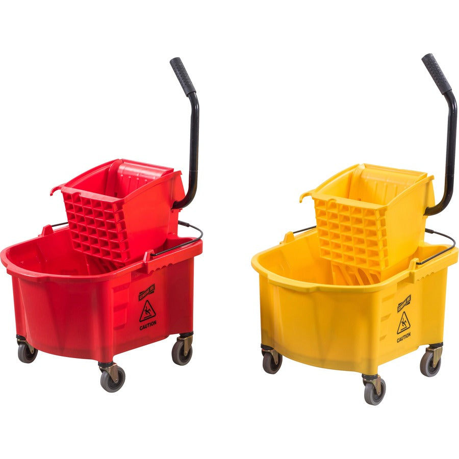 Genuine Joe Splash Shield Mop Bucket/Wringer - 6.50 gal - Plastic - Red - 1 Each - 