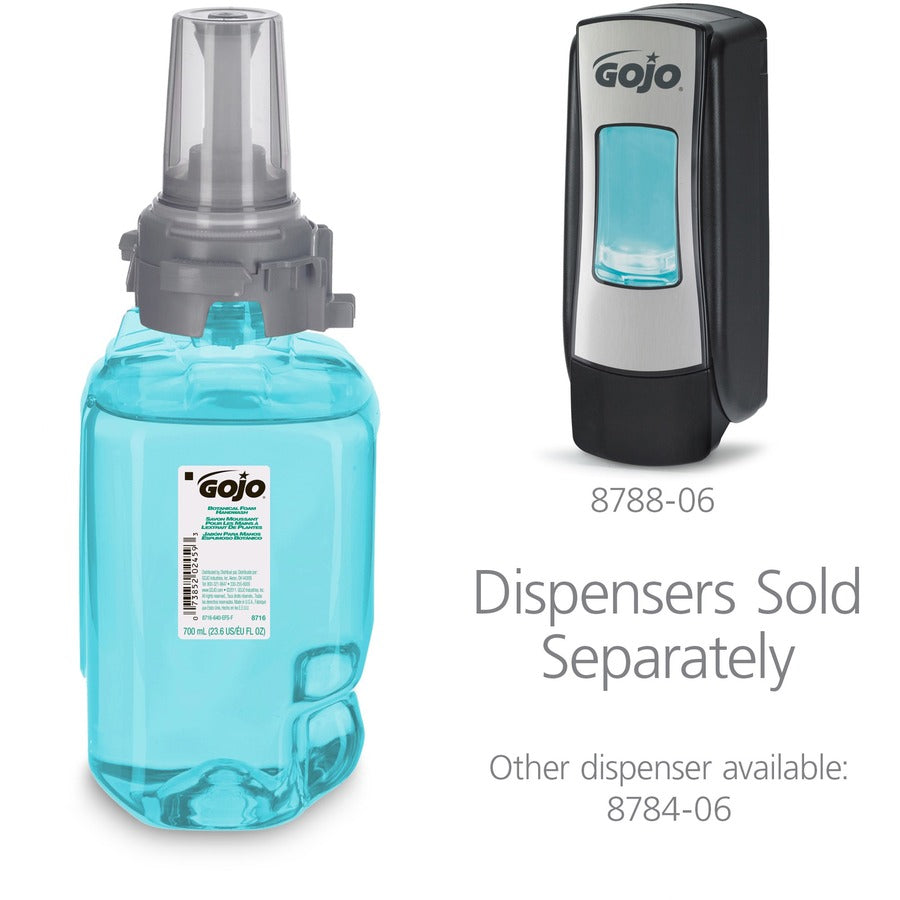 gojo-adx-7-dispenser-refill-botanical-foam-soap-botanical-scentfor-237-fl-oz-700-ml-pump-bottle-dispenser-skin-hand-moisturizing-emerald-green-rich-lather-bio-based-1-each_goj871604 - 6