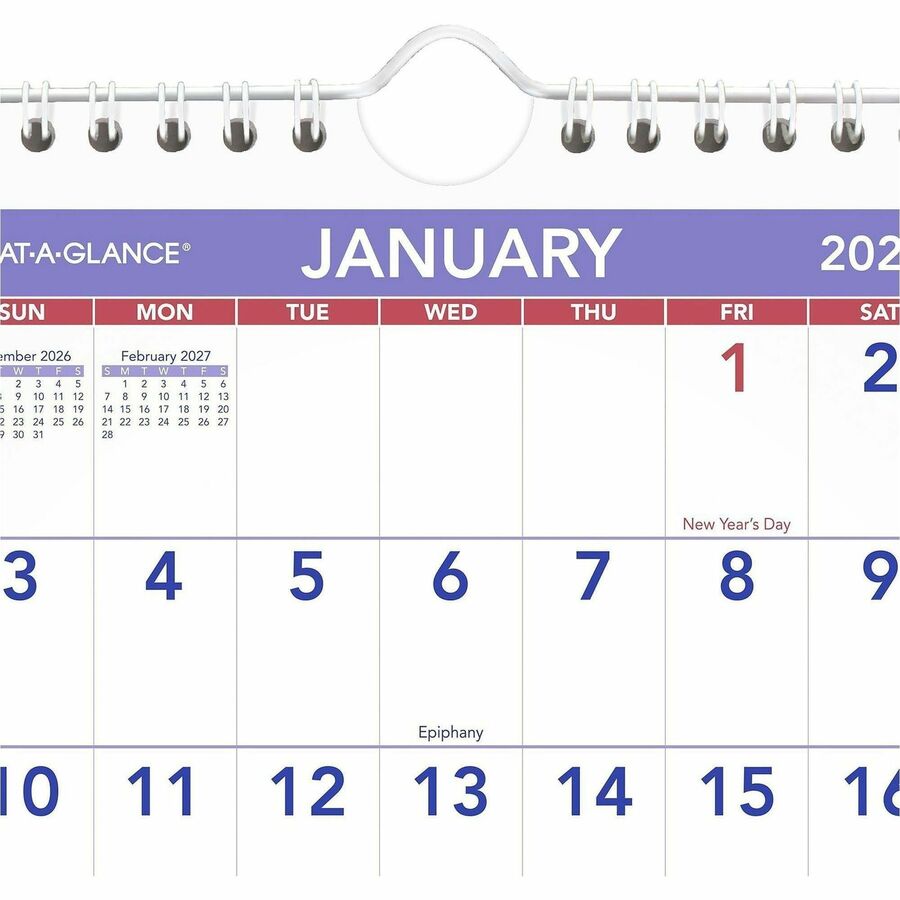 At-A-Glance Wall Calendar - Small Size - Julian Dates - Monthly - 12 Month - January 2024 - December 2024 - 1 Month Single Page Layout - 6 1/2" x 7 1/2" White Sheet - Wire Bound - Desk - White - Paper - Reference Calendar, Easel, Hanging Loop, Bleed