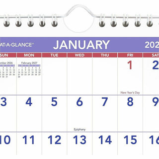 At-A-Glance Wall Calendar - Small Size - Julian Dates - Monthly - 12 Month - January 2024 - December 2024 - 1 Month Single Page Layout - 6 1/2" x 7 1/2" White Sheet - Wire Bound - Desk - White - Paper - Reference Calendar, Easel, Hanging Loop, Bleed