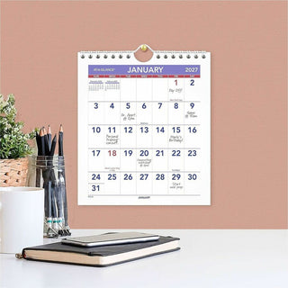 At-A-Glance Wall Calendar - Small Size - Julian Dates - Monthly - 12 Month - January 2024 - December 2024 - 1 Month Single Page Layout - 6 1/2" x 7 1/2" White Sheet - Wire Bound - Desk - White - Paper - Reference Calendar, Easel, Hanging Loop, Bleed