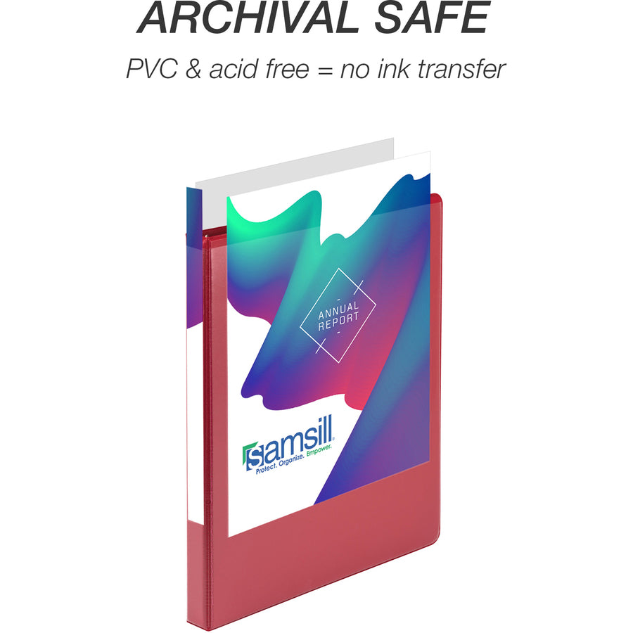 Samsill Economy 1/2" Round Ring View Binders - 1/2" Binder Capacity - Letter - 8 1/2" x 11" Sheet Size - 100 Sheet Capacity - Round Ring Fastener(s) - 2 Inside Front & Back Pocket(s) - Vinyl - 8 oz - Recycled - Rigid, Rust Resistant - 1 Each - 7