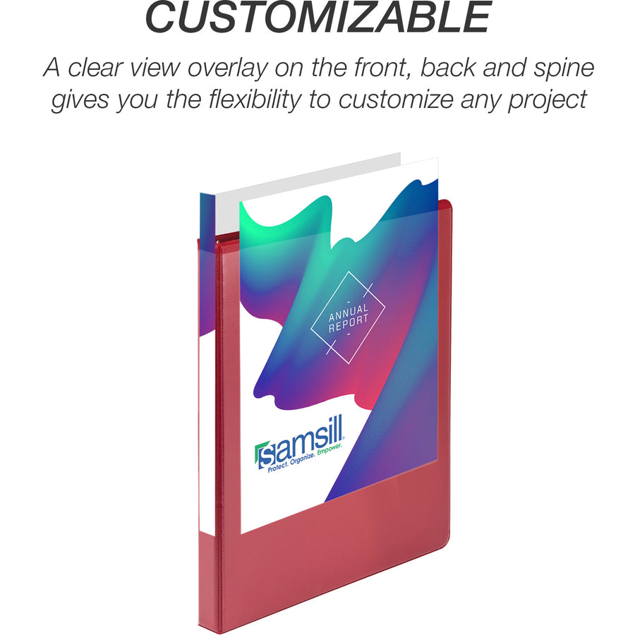 Samsill Economy 1/2" Round Ring View Binders - 1/2" Binder Capacity - Letter - 8 1/2" x 11" Sheet Size - 100 Sheet Capacity - Round Ring Fastener(s) - 2 Inside Front & Back Pocket(s) - Vinyl - 8 oz - Recycled - Rigid, Rust Resistant - 1 Each - 5