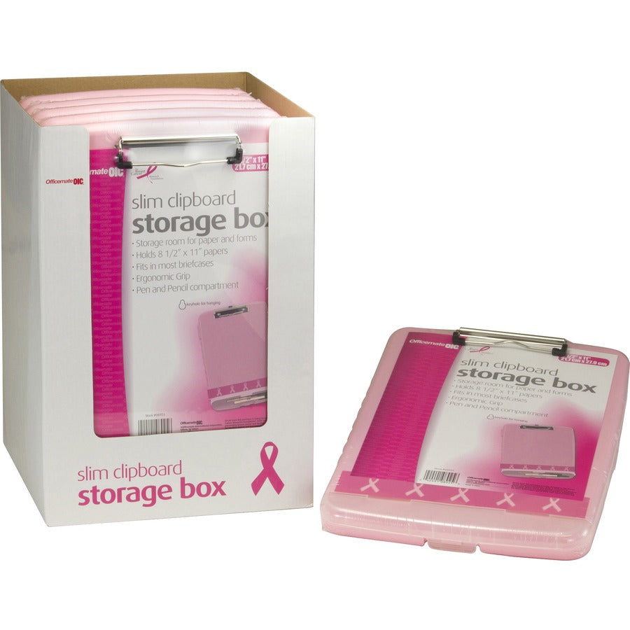 Officemate Slim Clipboard Storage Box - 11" - Pink - 1 Each - 