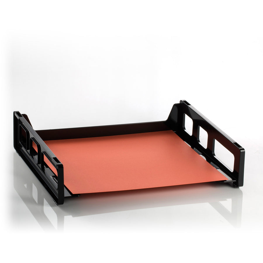 Officemate Side Load Letter Tray - 1 Compartment(s) - 1 Tier(s) - 2.8" Height x 13.2" Width x 9" Depth - Stackable, Durable, Handle, Sturdy - 30% Recycled - Black - Plastic - 1 Each