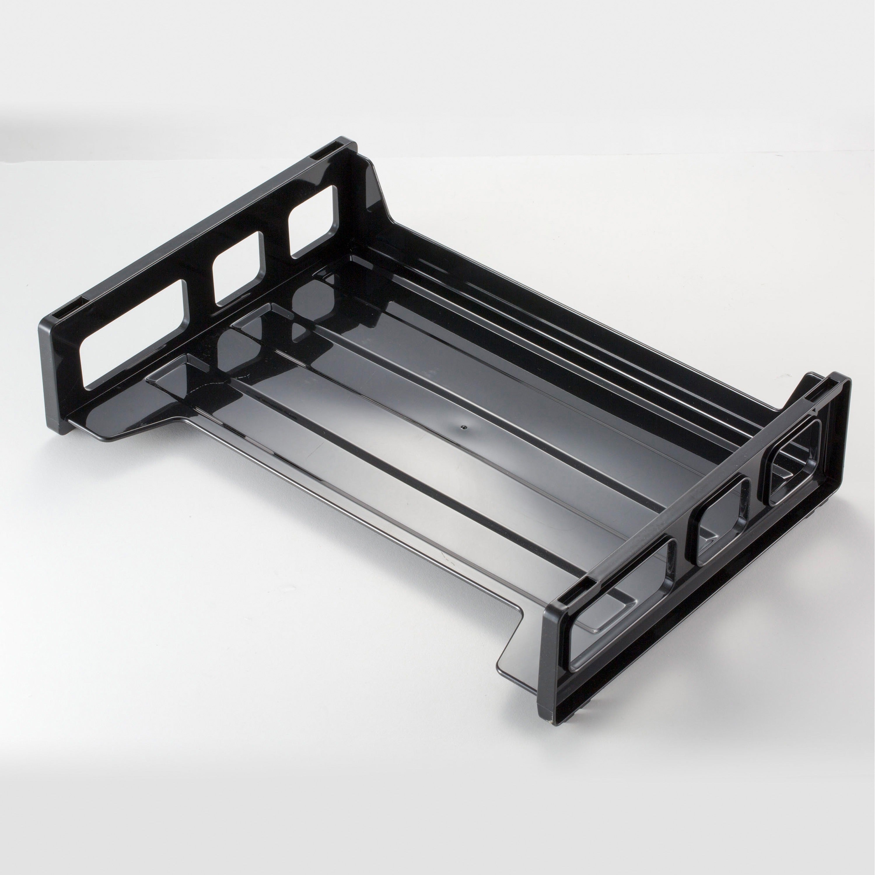 Officemate Side Load Letter Tray - 1 Compartment(s) - 1 Tier(s) - 2.8" Height x 13.2" Width x 9" Depth - Stackable, Durable, Handle, Sturdy - 30% Recycled - Black - Plastic - 1 Each