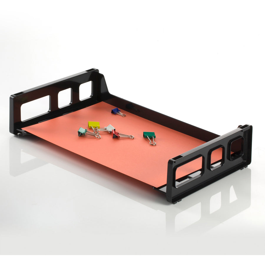 Officemate Side Load Letter Tray - 1 Compartment(s) - 1 Tier(s) - 2.8" Height x 13.2" Width x 9" Depth - Stackable, Durable, Handle, Sturdy - 30% Recycled - Black - Plastic - 1 Each