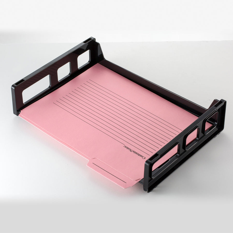 Officemate Side Load Letter Tray - 1 Compartment(s) - 1 Tier(s) - 2.8" Height x 13.2" Width x 9" Depth - Stackable, Durable, Handle, Sturdy - 30% Recycled - Black - Plastic - 1 Each