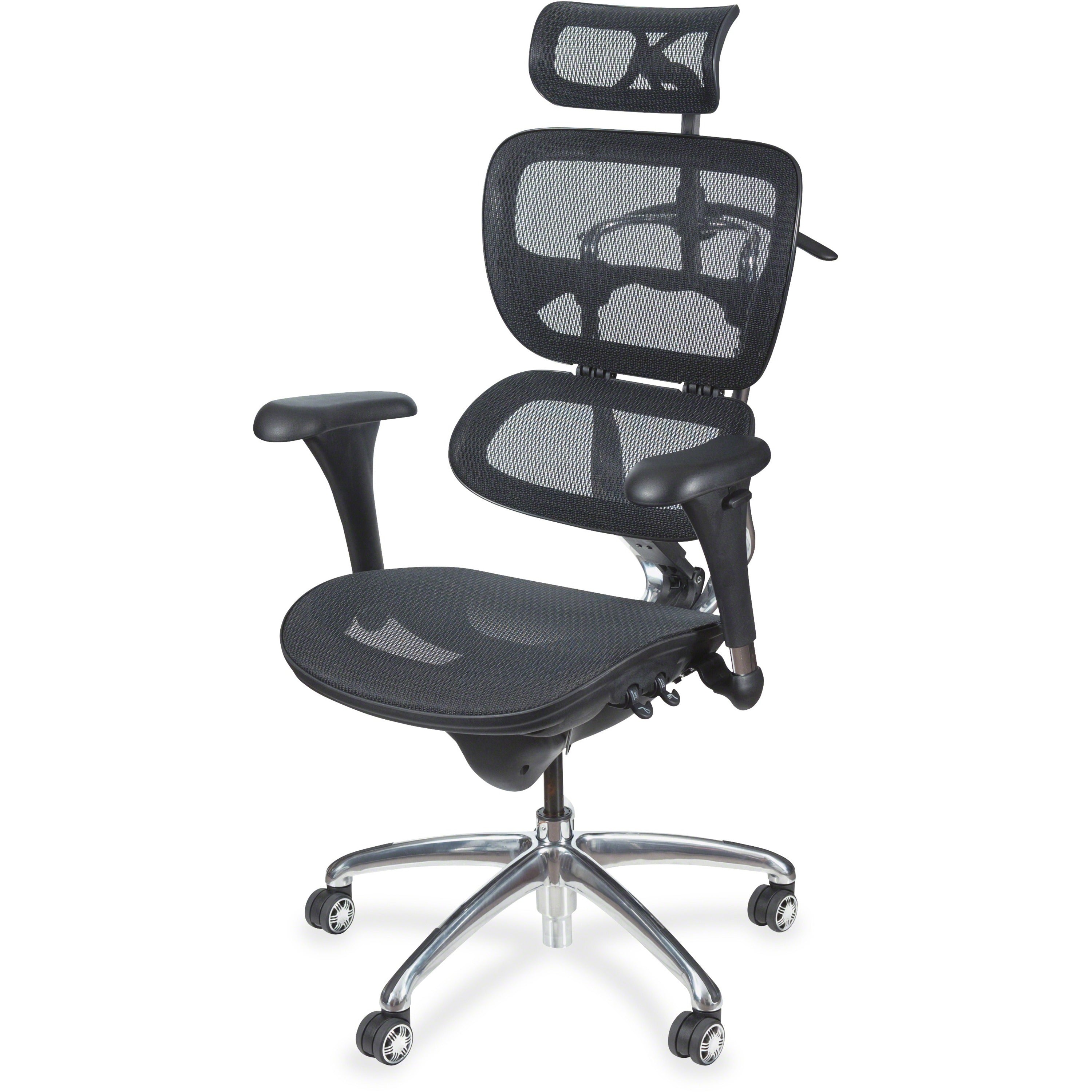 MooreCo Butterfly Chair - Black Mesh Seat - Black Mesh Back - Chrome Frame - High Back - 5-star Base - Armrest - 1 Each - 