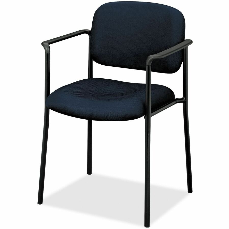 VL616 Stacking Guest Chair with Arms, Fabric Upholstery, 23.25" x 21" x 32.75", Navy Seat, Navy Back, Black Base