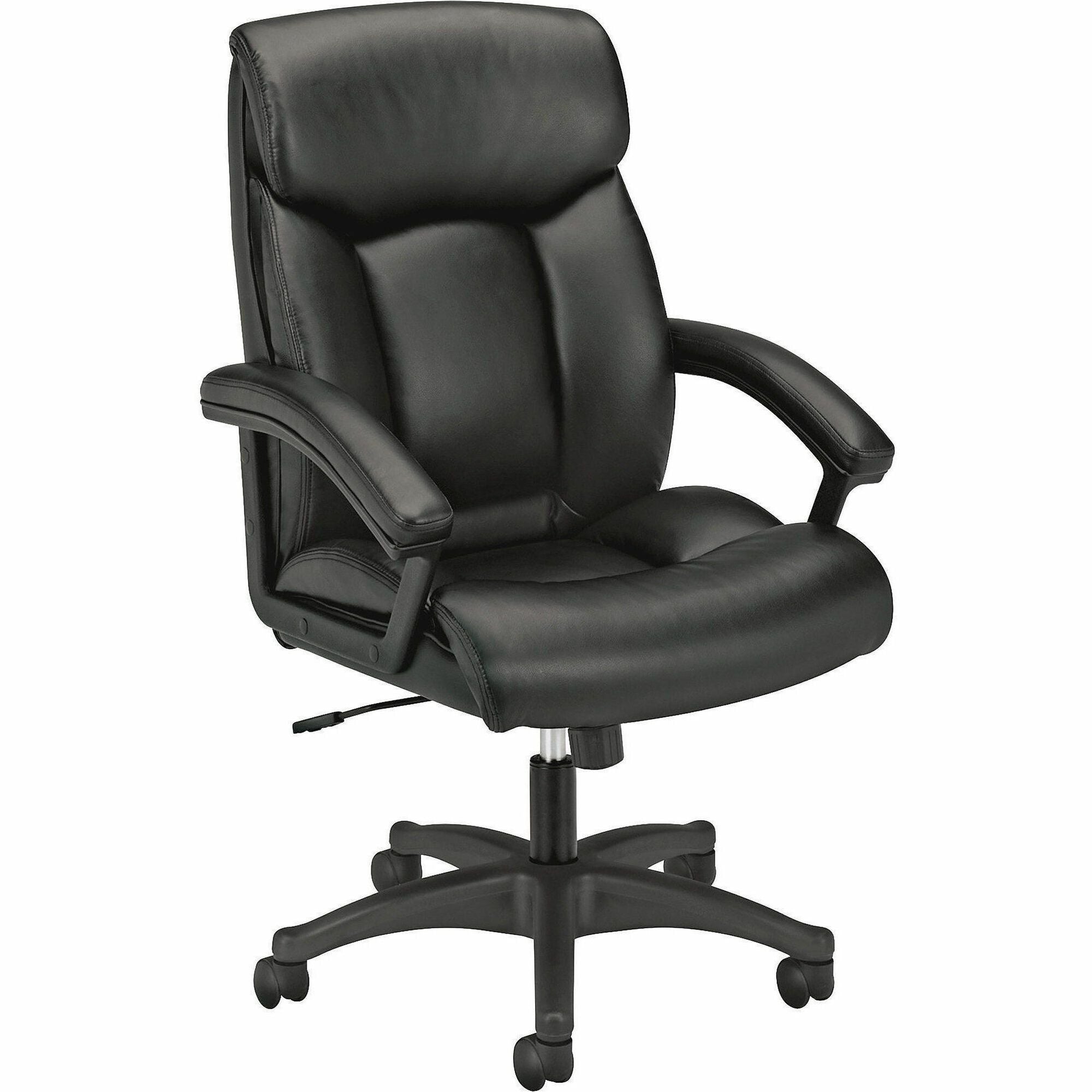 HVL151 Executive High-Back Leather Chair, Supports Up to 250 lb, 17.75" to 21.5" Seat Height, Black