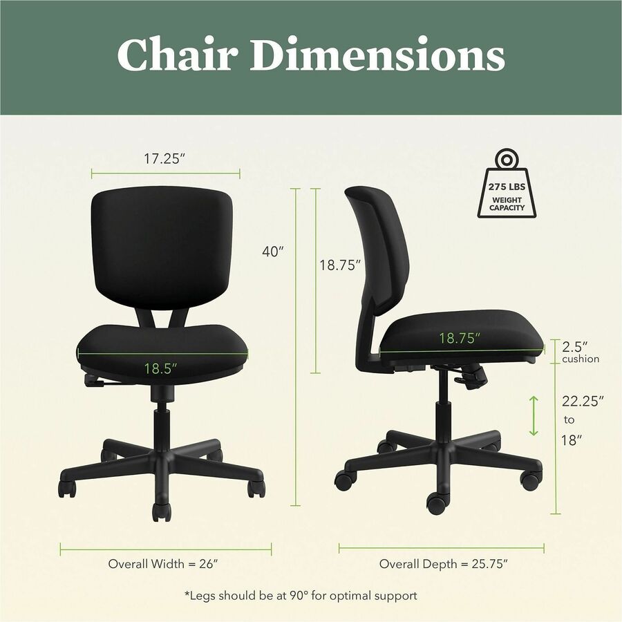 Volt Series Task Chair, Supports Up to 250 lb, 18" to 22.25" Seat Height, Black