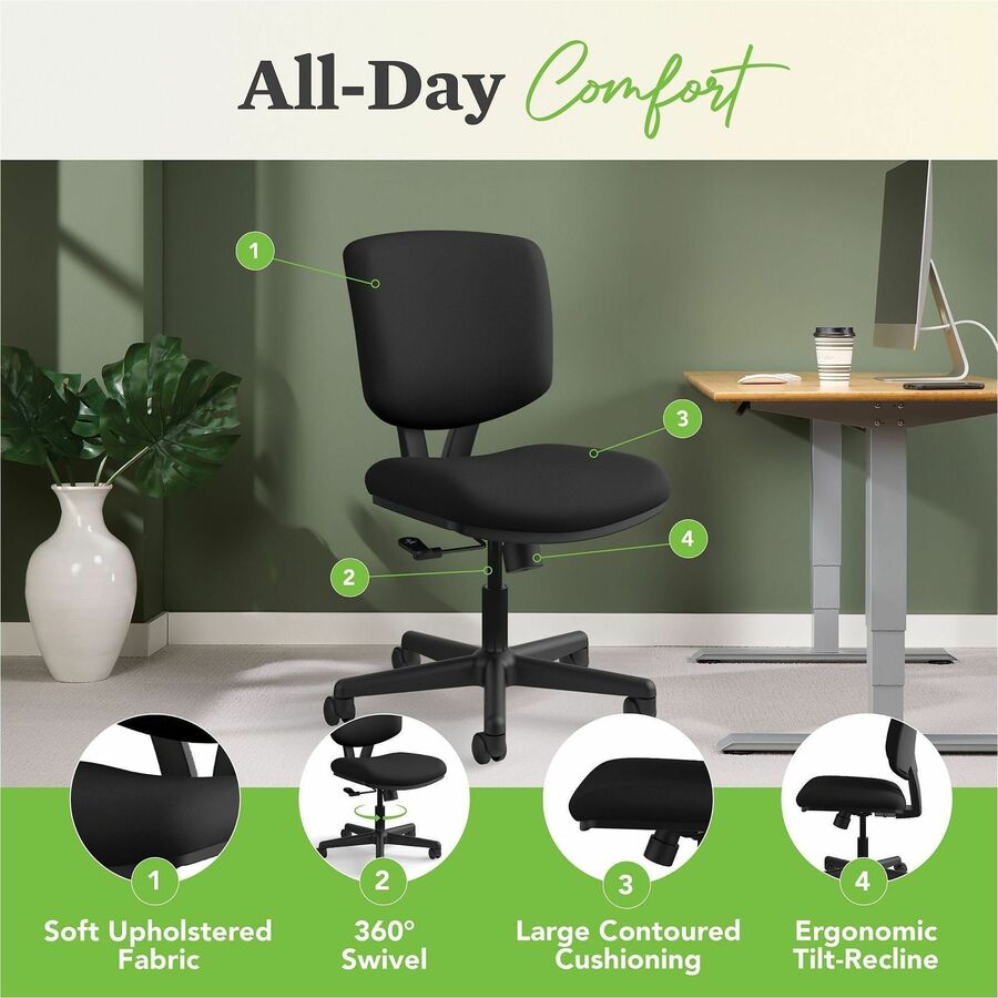 Volt Series Task Chair, Supports Up to 250 lb, 18" to 22.25" Seat Height, Black