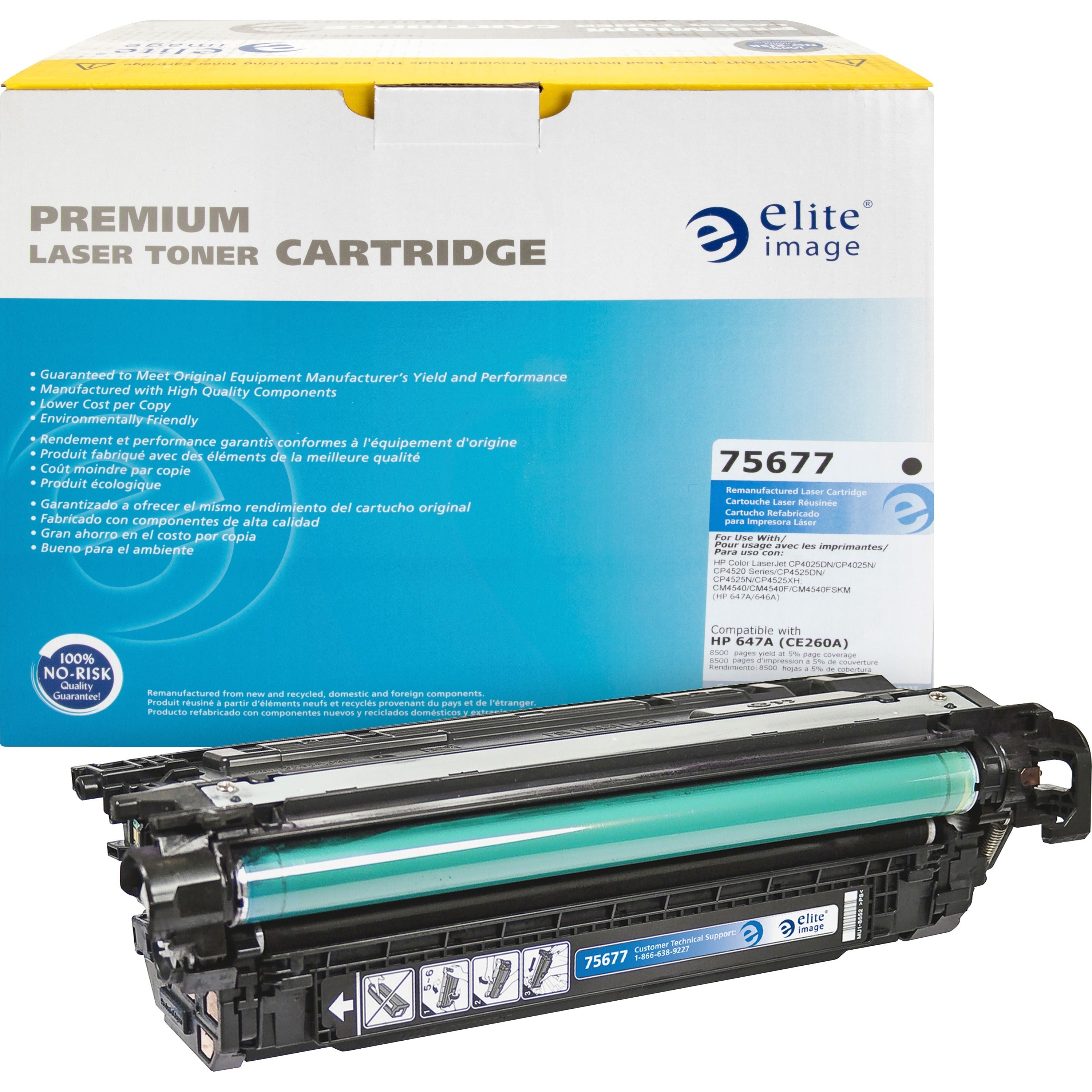 Elite Image Remanufactured Laser Toner Cartridge - Alternative for HP 647A (CE260A) - Black - 1 Each - 8500 Pages - 1