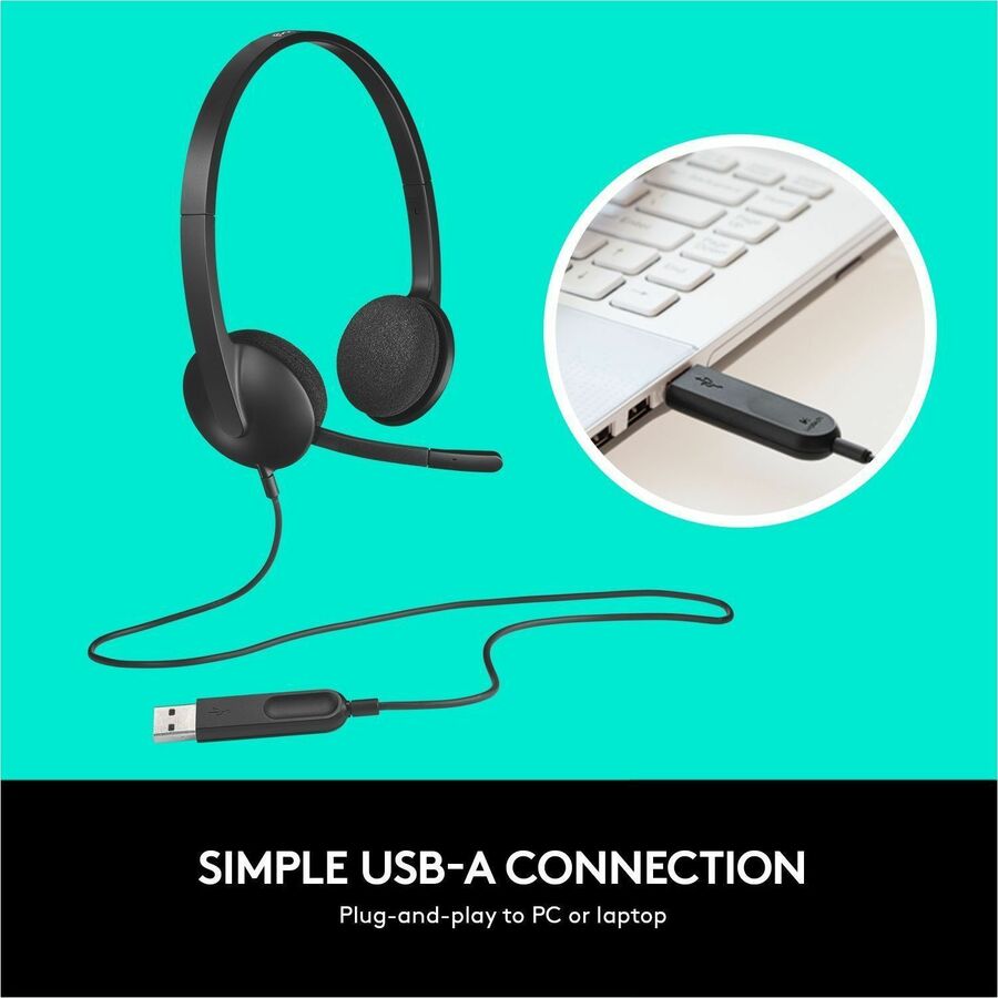 H340 Binaural Over The Head Corded Headset, Black