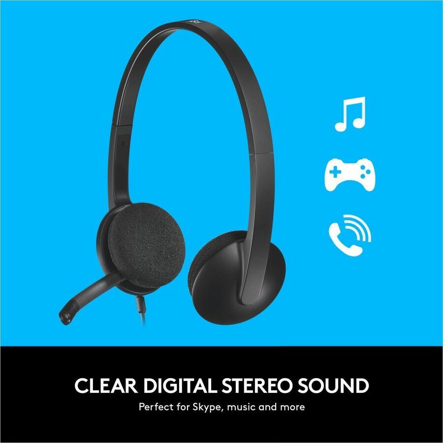 H340 Binaural Over The Head Corded Headset, Black