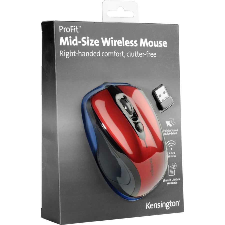 Pro Fit Mid-Size Wireless Mouse, 2.4 GHz Frequency/30 ft Wireless Range, Right Hand Use, Ruby Red