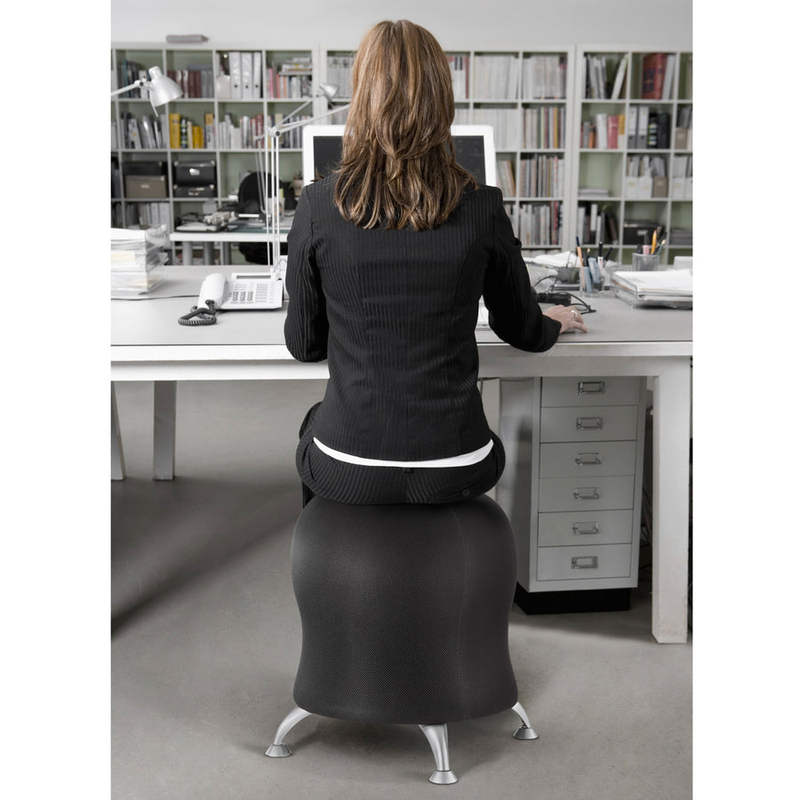Zenergy Ball Chair, Backless, Supports Up to 250 lb, Black Fabric Seat, Silver Base