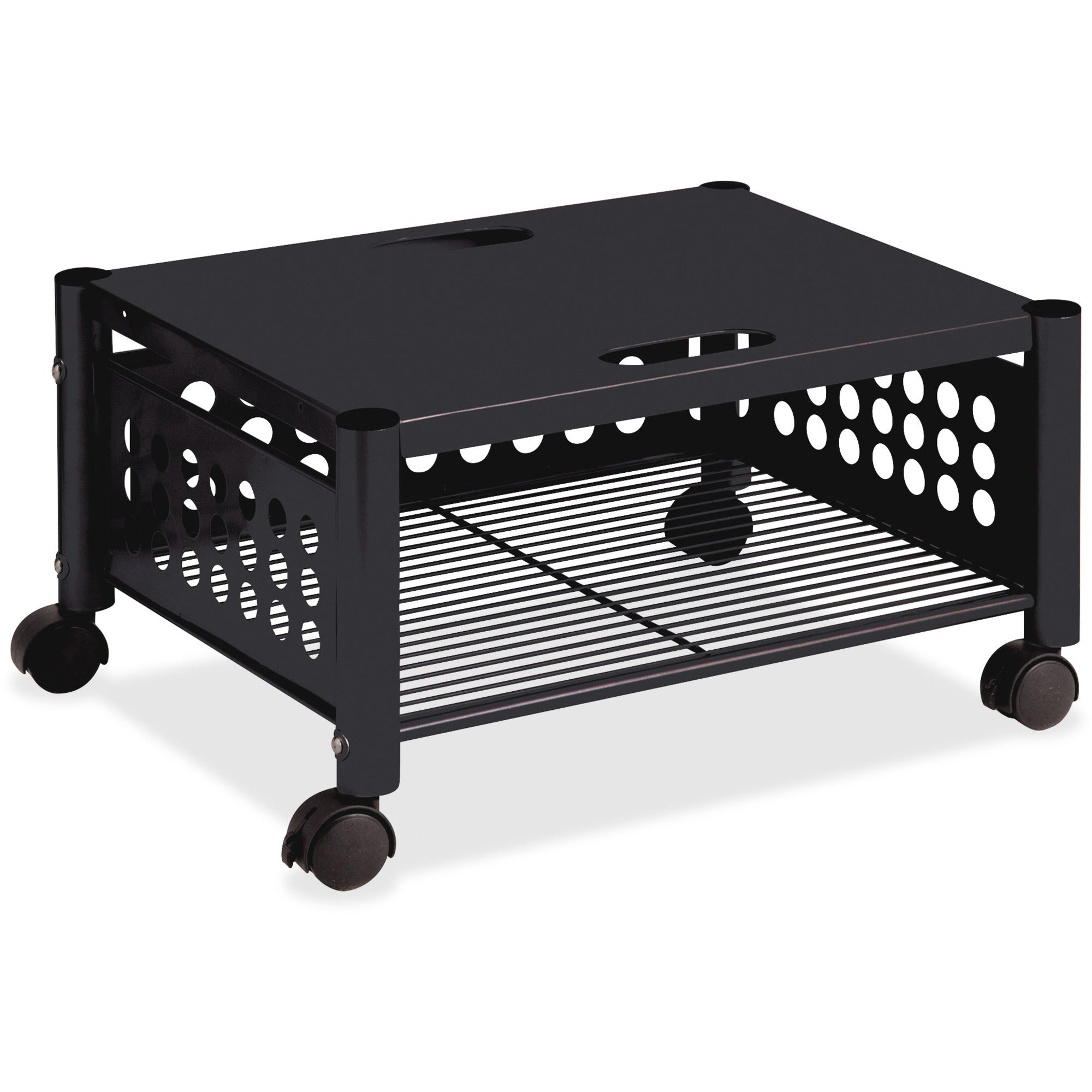 Underdesk Machine Stand, Metal, 2 Shelves, 90 lb Capacity, 21.5" x 17.88" x 11.5", Black