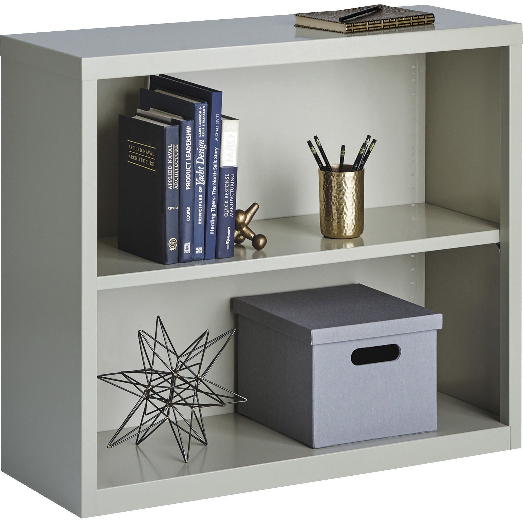 Lorell Fortress Series Bookcase - 34.5" x 13" x 30" - 2 x Shelf(ves) - Light Gray - Powder Coated - Steel - Recycled - 