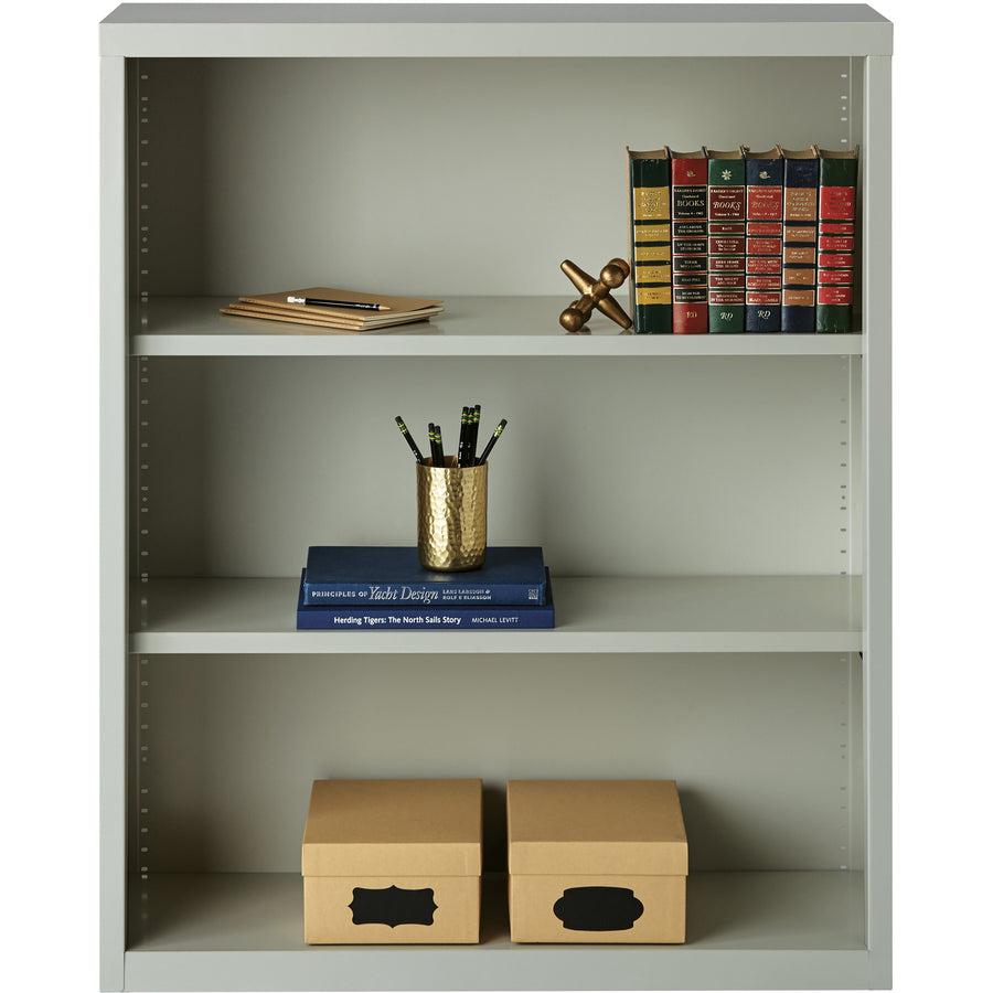 Lorell Fortress Series Bookcase - 34.5" x 13" x 42" - 3 x Shelf(ves) - Light Gray - Powder Coated - Steel - Recycled