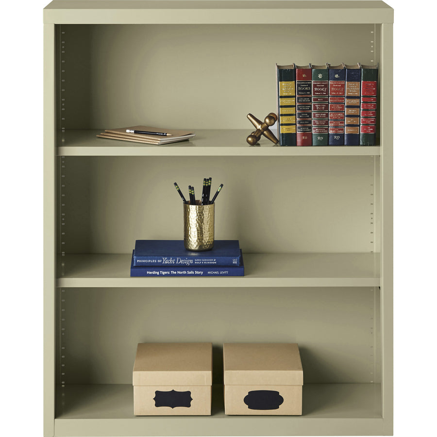 Lorell Fortress Series Bookcase - 34.5" x 13" x 42" - 3 x Shelf(ves) - Putty - Powder Coated - Steel - Recycled