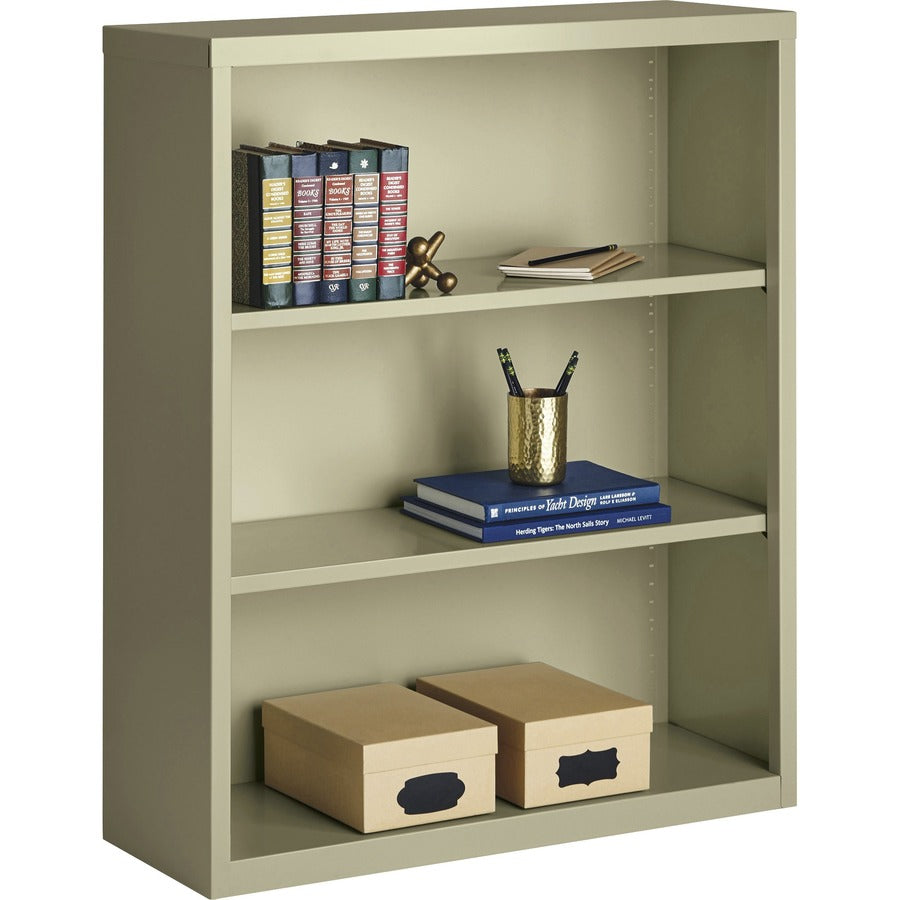 Lorell Fortress Series Bookcase - 34.5" x 13" x 42" - 3 x Shelf(ves) - Putty - Powder Coated - Steel - Recycled