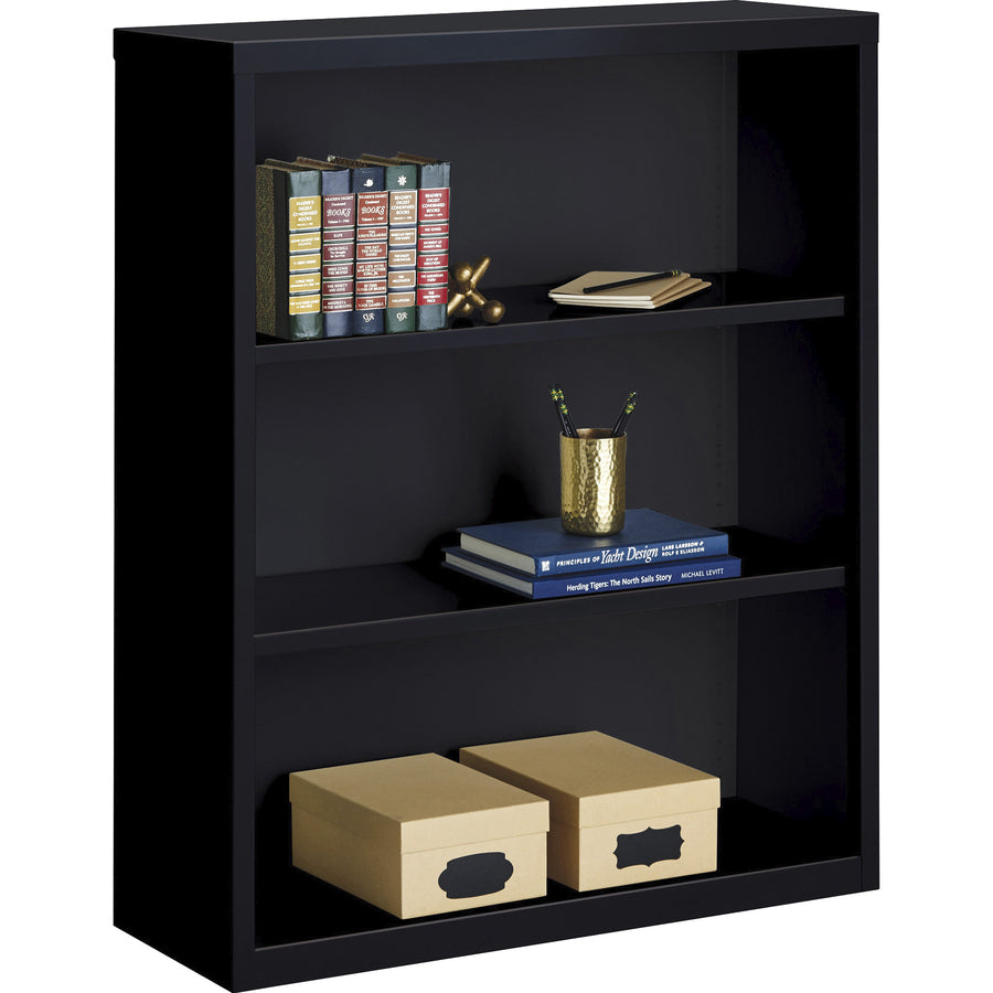 Lorell Fortress Series Bookcase - 34.5" x 13" x 42" - 3 x Shelf(ves) - Black - Powder Coated - Steel - Recycled - 