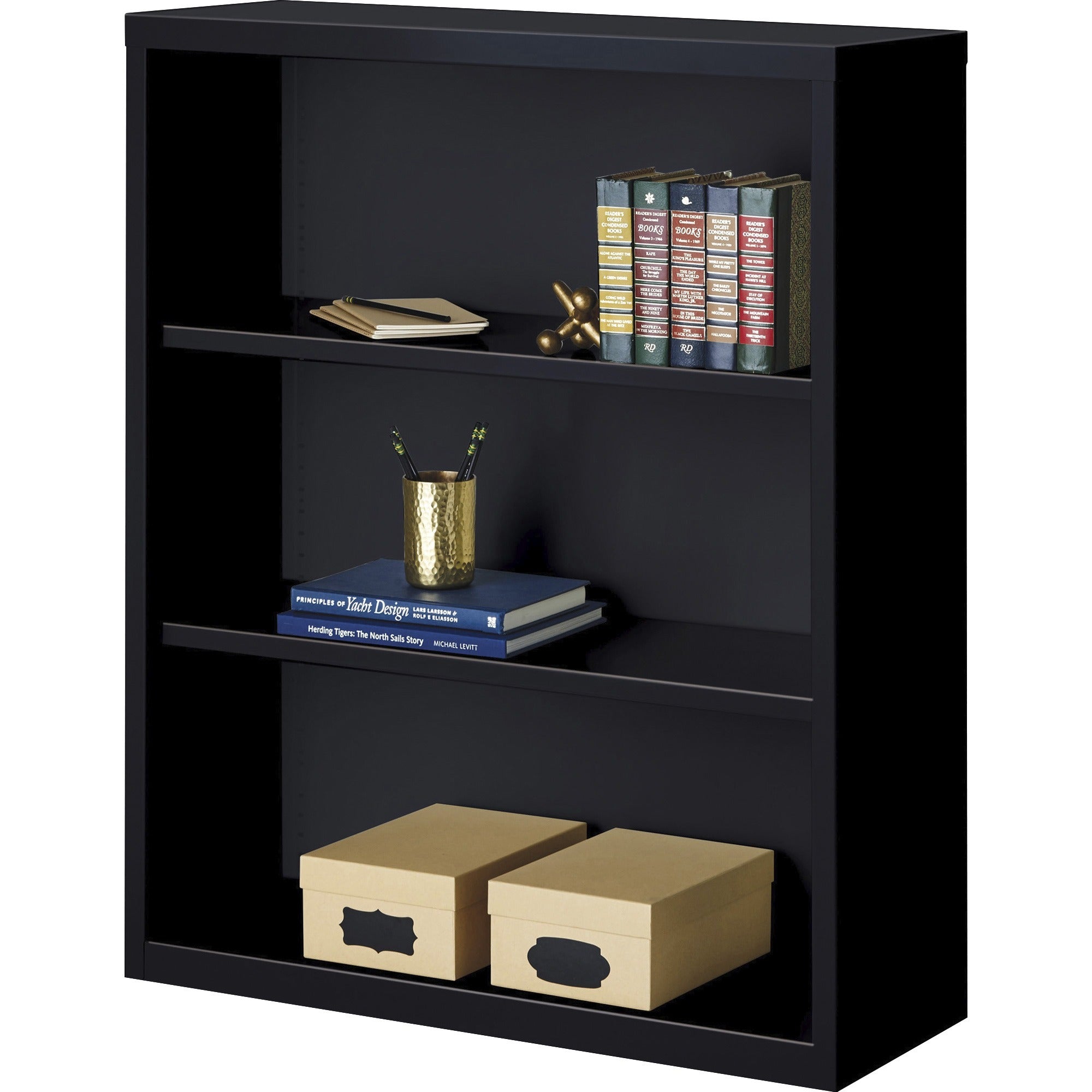 Lorell Fortress Series Bookcase - 34.5" x 13" x 42" - 3 x Shelf(ves) - Black - Powder Coated - Steel - Recycled - 