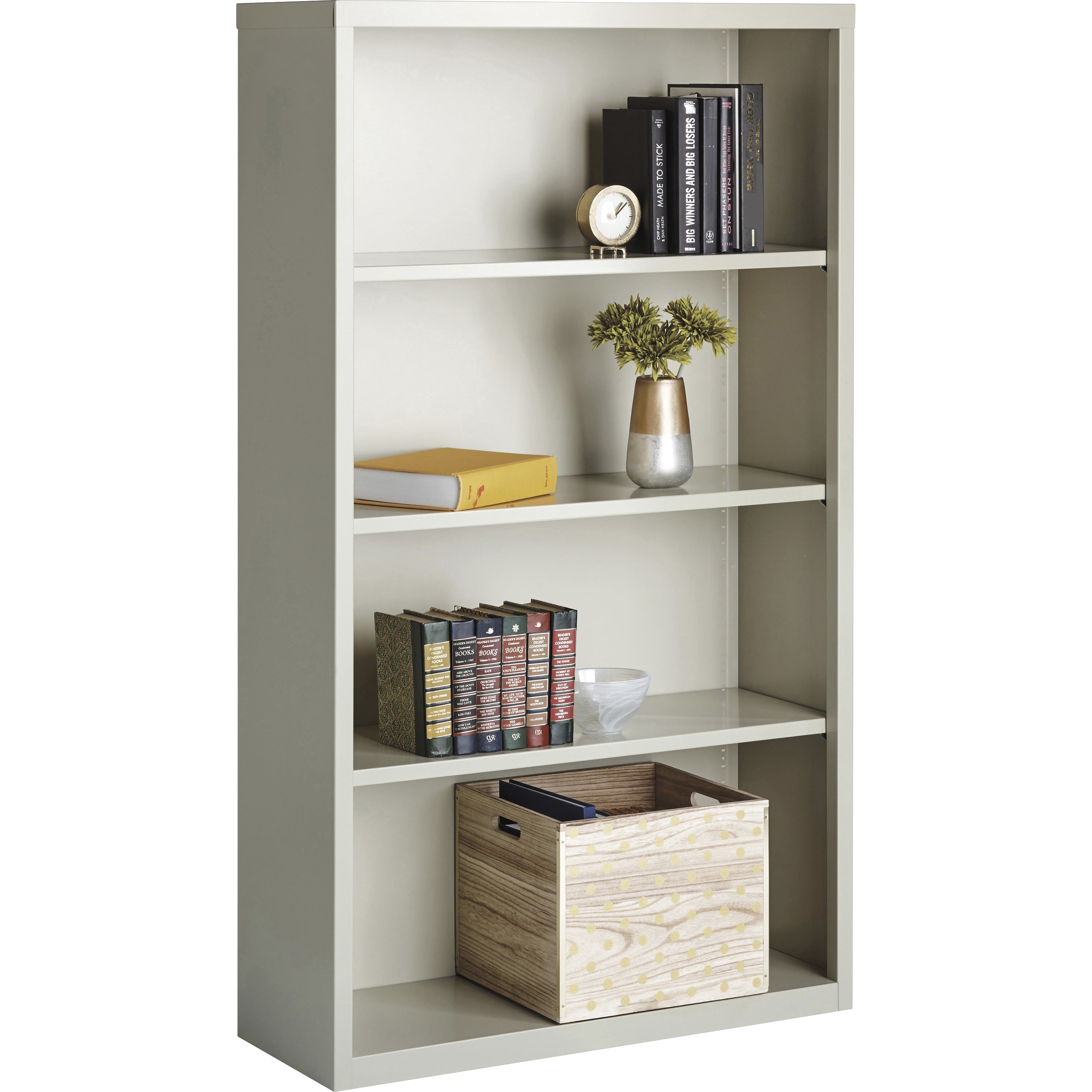 Lorell Fortress Series Bookcase - 34.5" x 13" x 60" - 4 x Shelf(ves) - Light Gray - Powder Coated - Steel - Recycled - 