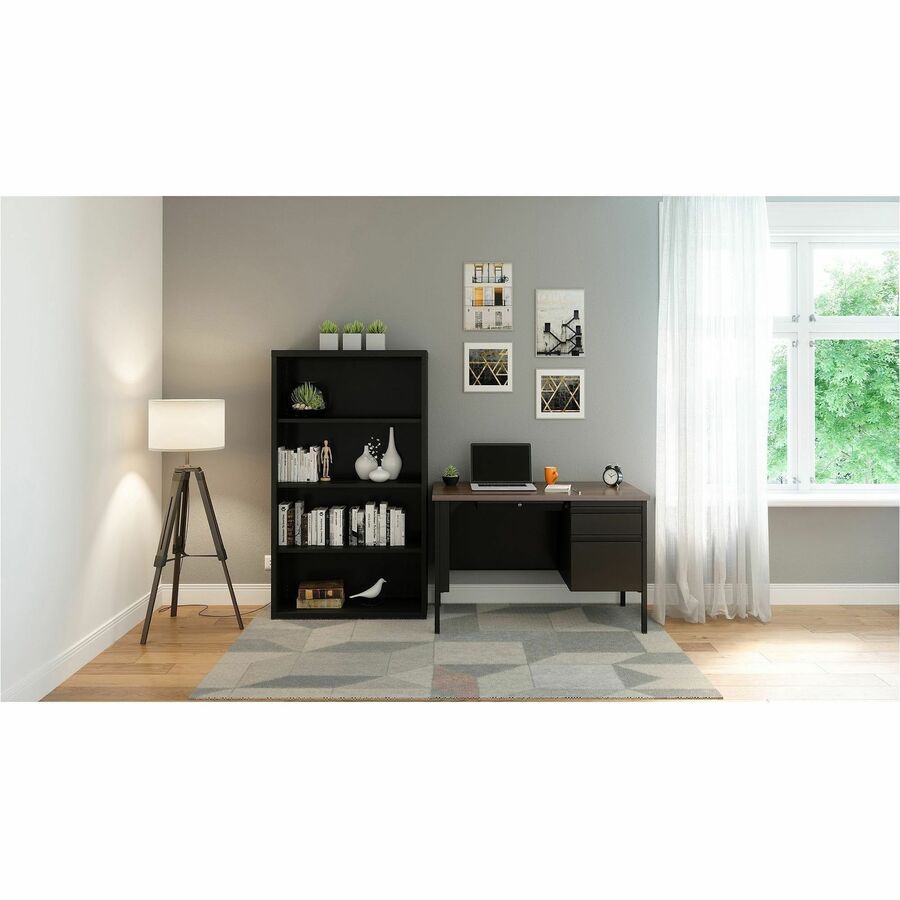 Lorell Fortress Series Bookcase - 34.5" x 13" x 60" - 4 x Shelf(ves) - Black - Powder Coated - Steel - Recycled