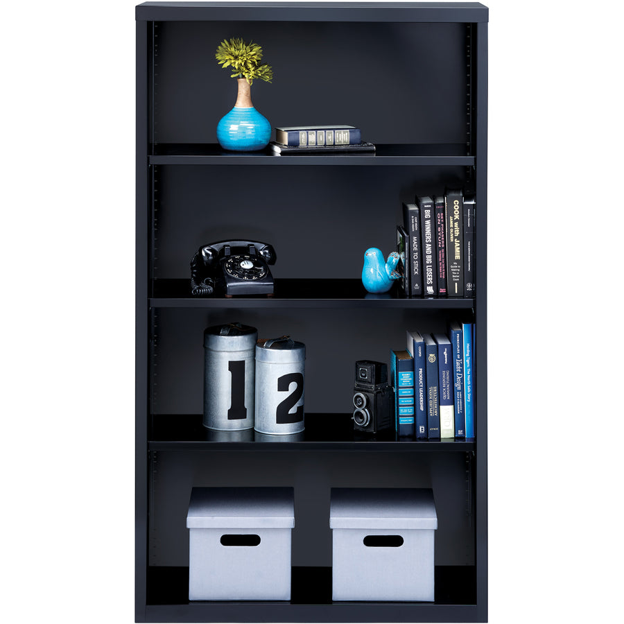 Lorell Fortress Series Bookcase - 34.5" x 13" x 60" - 4 x Shelf(ves) - Black - Powder Coated - Steel - Recycled