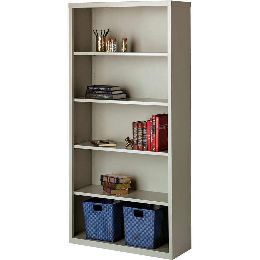 Lorell Fortress Series Bookcase - 34.5" x 13" x 72" - 5 x Shelf(ves) - Light Gray - Powder Coated - Steel - Recycled