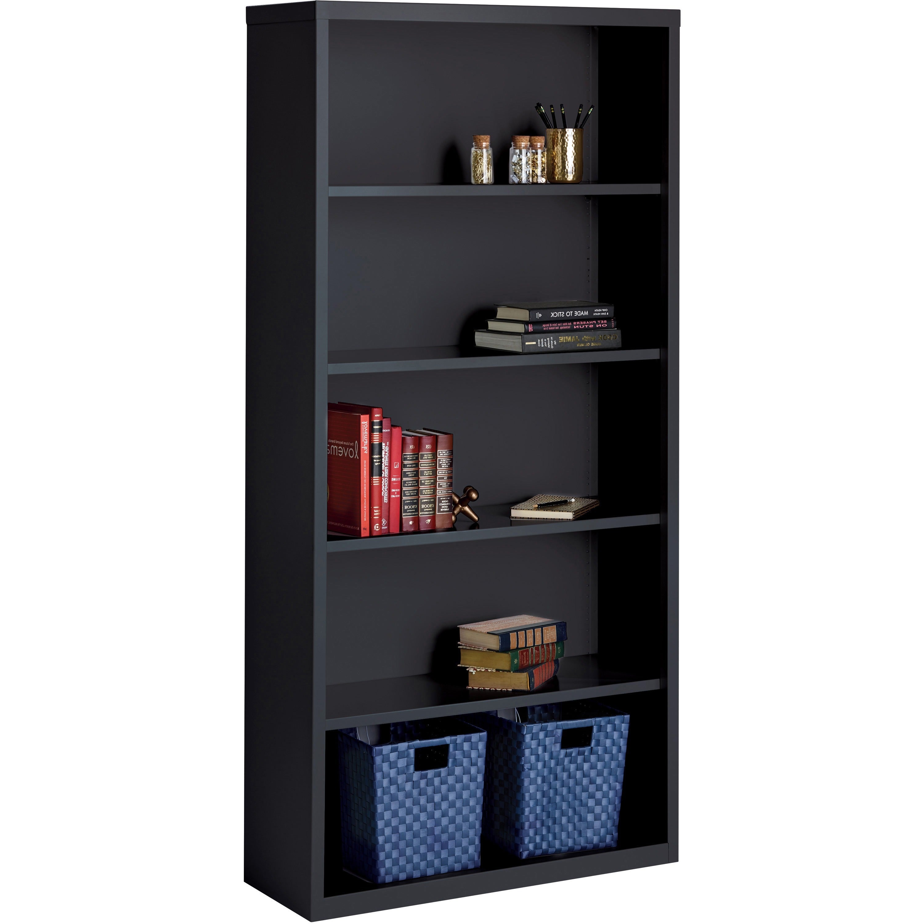 Lorell Fortress Series Bookcase - 34.5" x 13" x 72" - 5 x Shelf(ves) - Black - Powder Coated - Steel - Recycled - 