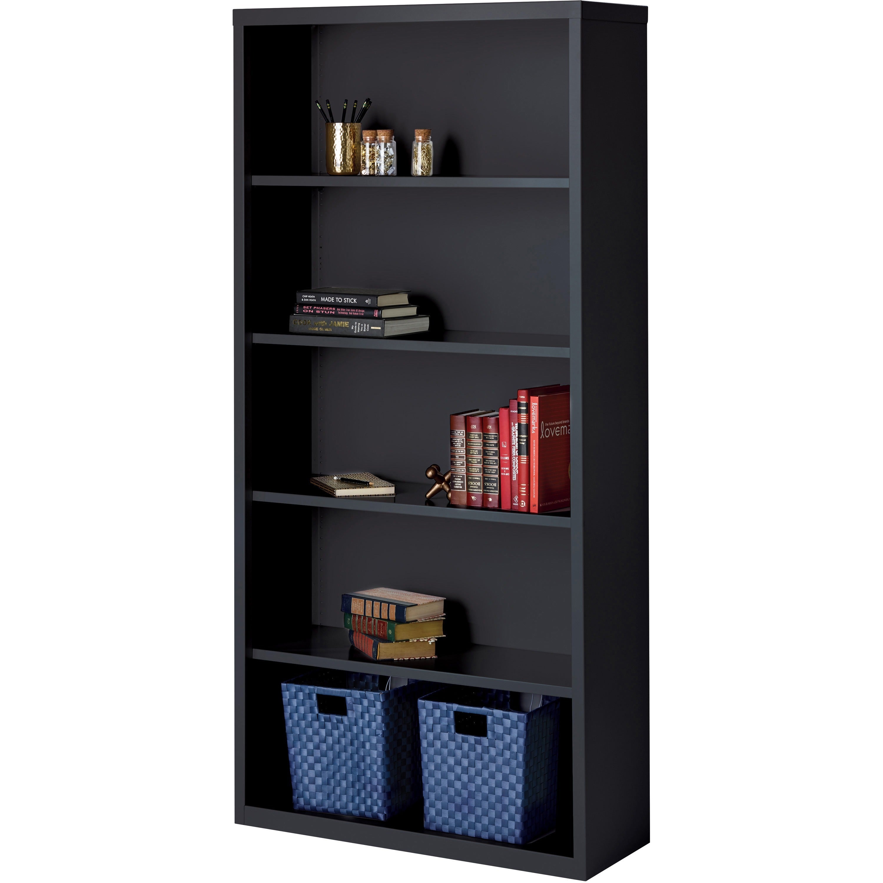 Lorell Fortress Series Bookcase - 34.5" x 13" x 72" - 5 x Shelf(ves) - Black - Powder Coated - Steel - Recycled - 