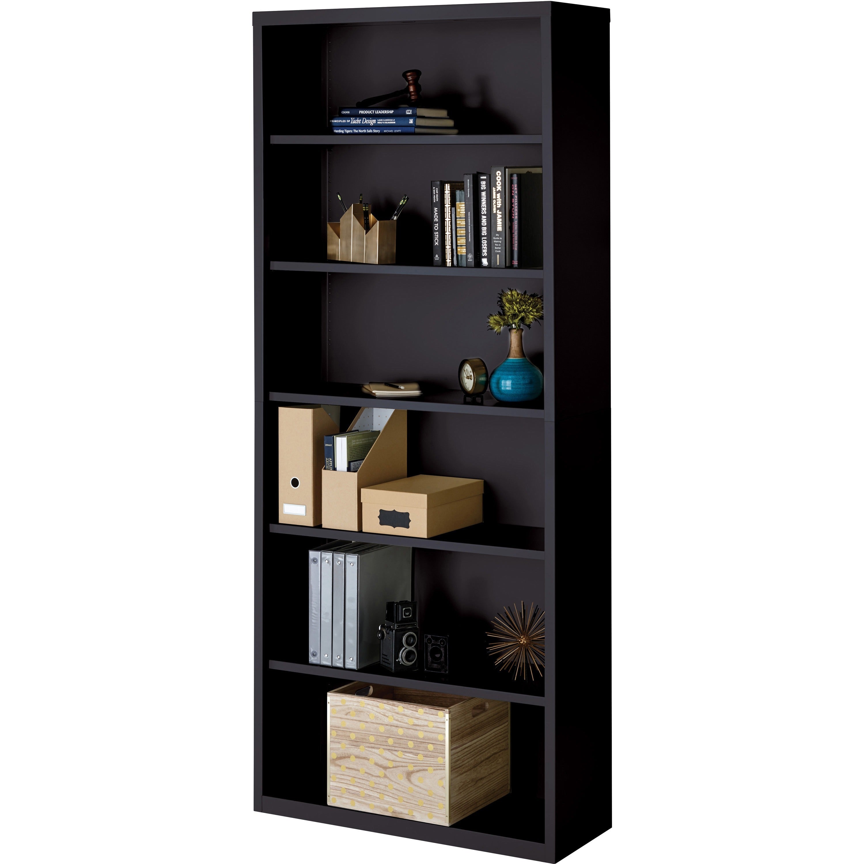 Lorell Fortress Series Bookcase - 34.5" x 13" x 82" - 6 x Shelf(ves) - Black - Powder Coated - Steel - Recycled - 