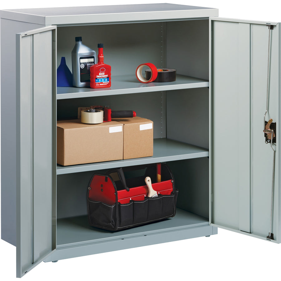 Lorell Fortress Series Storage Cabinet - 18" x 36" x 42" - 3 x Shelf(ves) - Recessed Locking Handle, Hinged Door, Durable, Sturdy, Adjustable Shelf - Light Gray - Powder Coated - Steel - Recycled - 