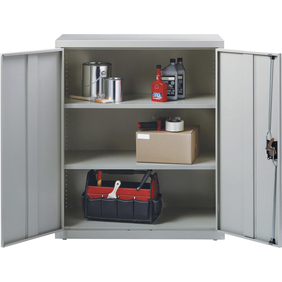 Lorell Fortress Series Storage Cabinet - 18" x 36" x 42" - 3 x Shelf(ves) - Recessed Locking Handle, Hinged Door, Durable, Sturdy, Adjustable Shelf - Light Gray - Powder Coated - Steel - Recycled