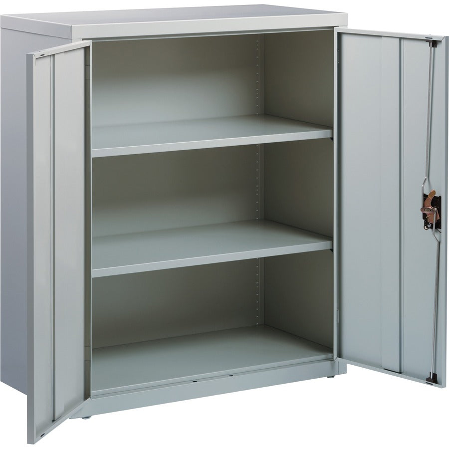 Lorell Fortress Series Storage Cabinet - 18" x 36" x 42" - 3 x Shelf(ves) - Recessed Locking Handle, Hinged Door, Durable, Sturdy, Adjustable Shelf - Light Gray - Powder Coated - Steel - Recycled