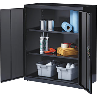 Lorell Fortress Series Storage Cabinet - 18" x 36" x 42" - 3 x Shelf(ves) - Recessed Locking Handle, Hinged Door, Durable - Black - Powder Coated - Steel - Recycled - 