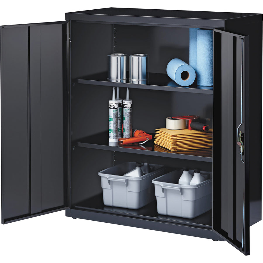 Lorell Fortress Series Storage Cabinet - 18" x 36" x 42" - 3 x Shelf(ves) - Recessed Locking Handle, Hinged Door, Durable - Black - Powder Coated - Steel - Recycled - 