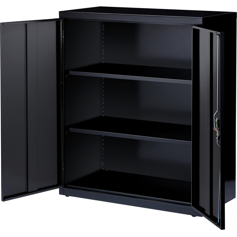 Lorell Fortress Series Storage Cabinet - 18" x 36" x 42" - 3 x Shelf(ves) - Recessed Locking Handle, Hinged Door, Durable - Black - Powder Coated - Steel - Recycled