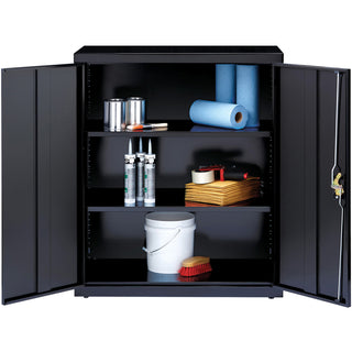 Lorell Fortress Series Storage Cabinet - 18" x 36" x 42" - 3 x Shelf(ves) - Recessed Locking Handle, Hinged Door, Durable - Black - Powder Coated - Steel - Recycled