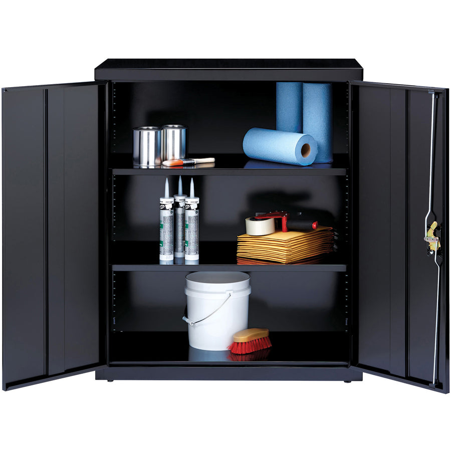 Lorell Fortress Series Storage Cabinet - 18" x 36" x 42" - 3 x Shelf(ves) - Recessed Locking Handle, Hinged Door, Durable - Black - Powder Coated - Steel - Recycled