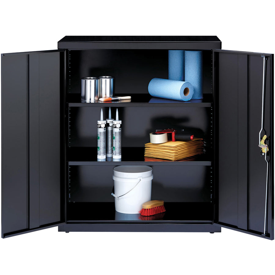 Lorell Fortress Series Storage Cabinet - 18" x 36" x 42" - 3 x Shelf(ves) - Recessed Locking Handle, Hinged Door, Durable - Black - Powder Coated - Steel - Recycled - 